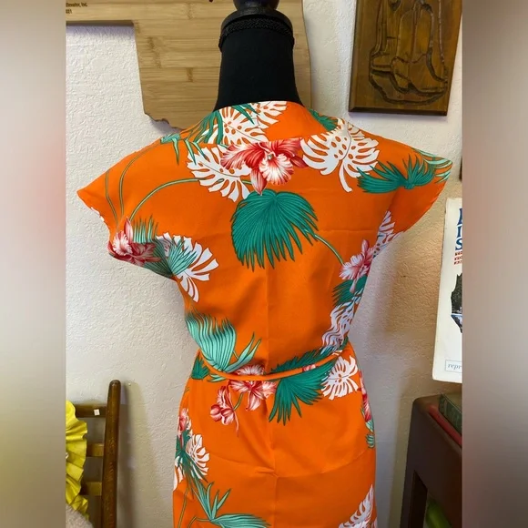 Waltah Clarke (?) “Kamaile” Vintage Hawaiian Shops Maxi Dress Orange 70s SMALL - Picture 14 of 15